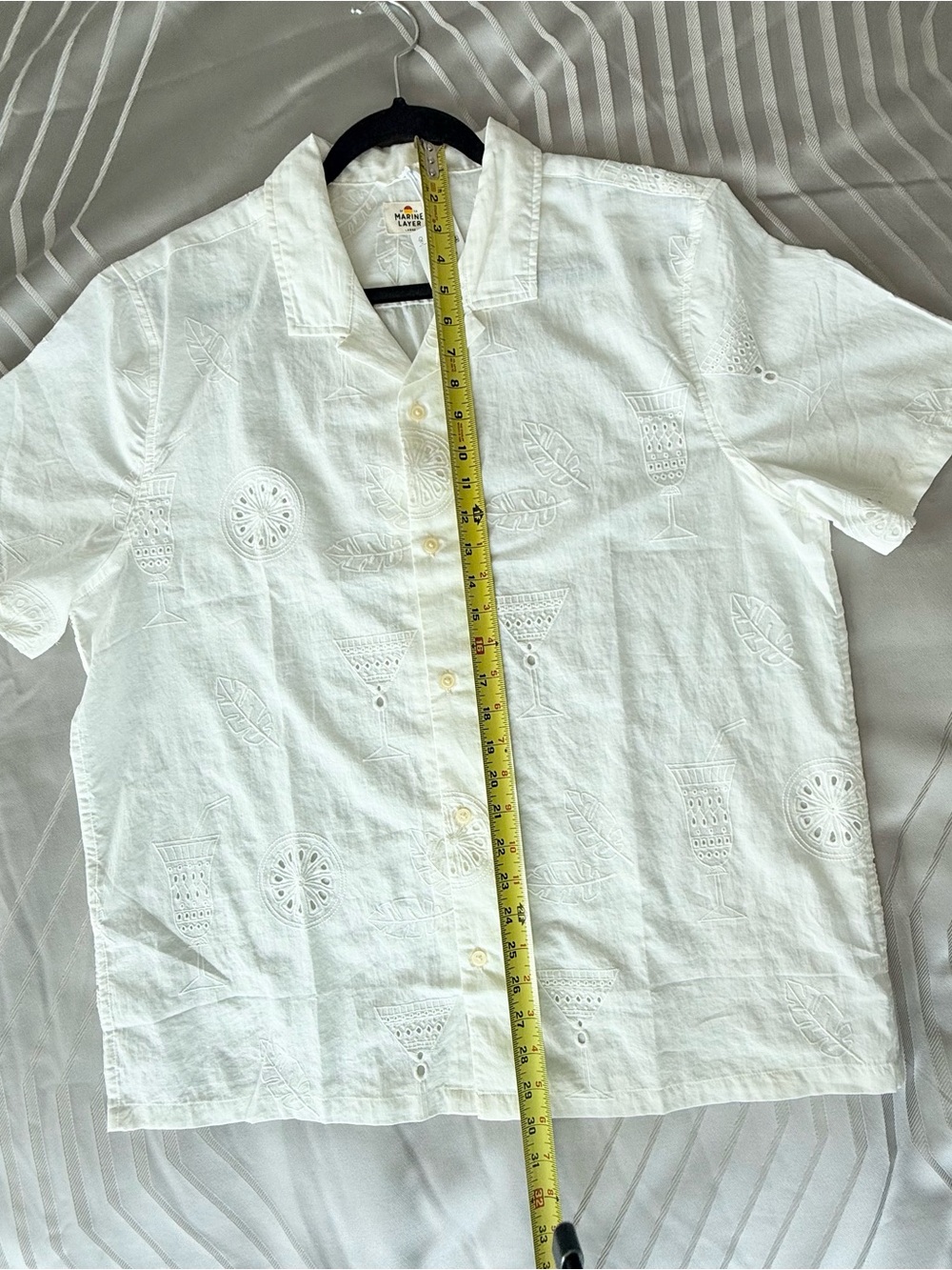 NWT Marine Layer Men’s White Short-Sleeve Embroidered Cotton Camp Shirt - Large - Picture 11 of 11